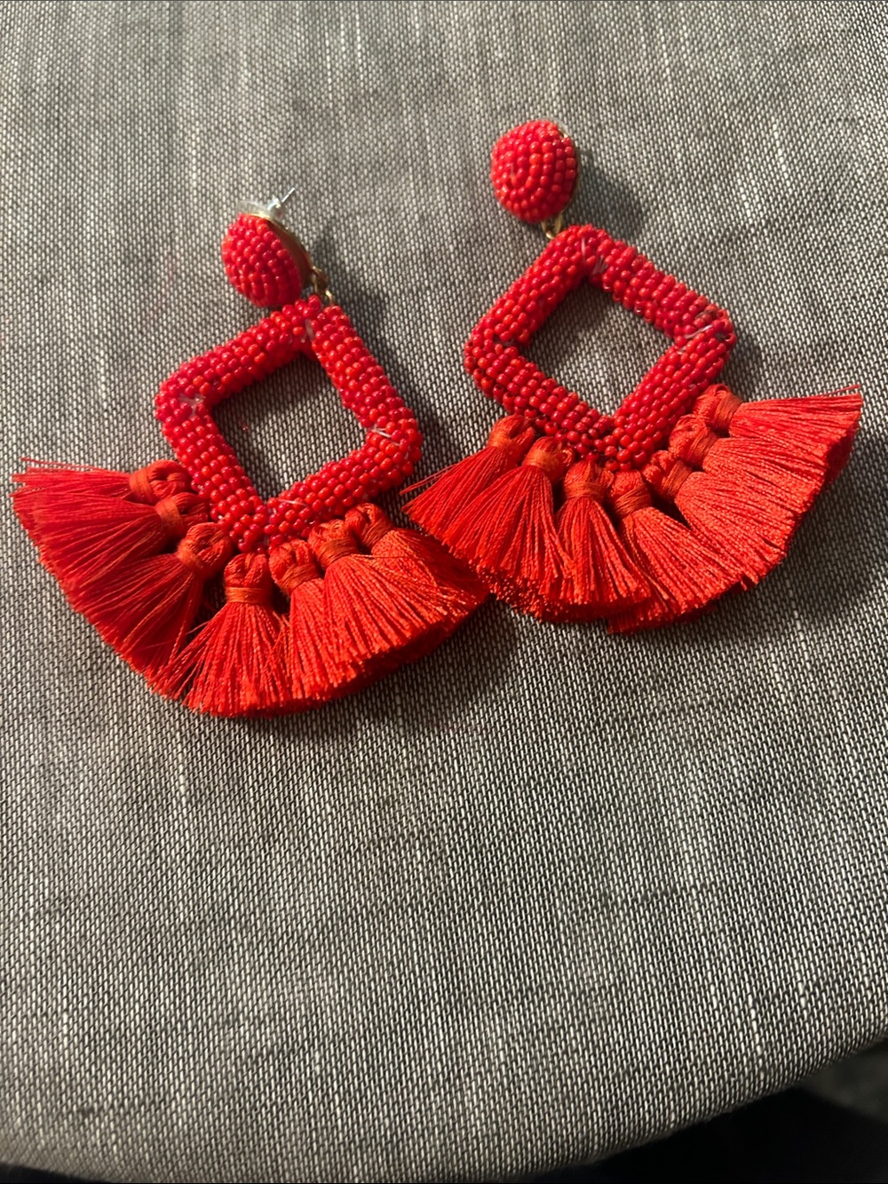 Red Beaded Tassel Drop Earrings — Statement Women’s Hair Accessory